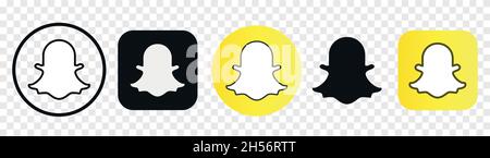 Logo Snapchat impostato in forma diversa su un trasparente Illustrazione Vettoriale