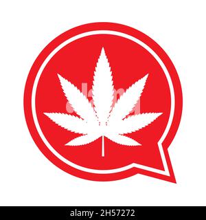 Simbolo della foglia di Mariuhana, icona pericolo marijuana o canapa, segno medico di cannabis, illustrazione vettore di droga erbaccia . Illustrazione Vettoriale