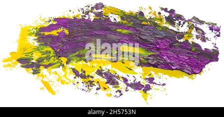 Colpo di pennello con vernice ad olio viola e giallo testurizzato, disegno vettoriale eps 10 isolato su sfondo bianco. Illustrazione Vettoriale