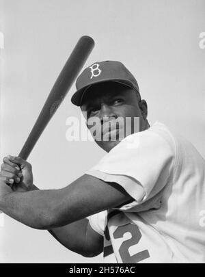 Jackie Robinson giocatore di baseball afroamericano - Brooklyn Dodgers Foto Stock