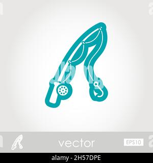 Icona vettore contorno canna da pesca. Spiaggia. Estate. Ora legale. Vacanza. Vacanze, eps 10 Illustrazione Vettoriale