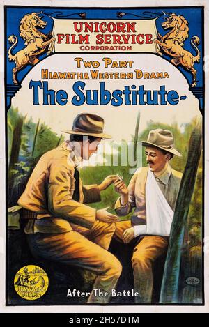 Manifesto vintage del film americano il sostituto (1916) - manifesto vecchio e vintage del film. Unicorn Film Service Corporation. Foto Stock