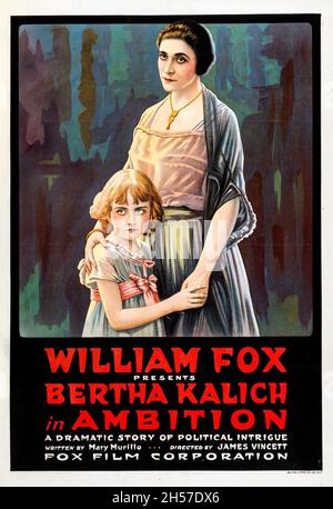 Manifesto vintage per il film drammatico americano Ambition 1916 con Bertha Kalich - manifesto vecchio e vintage. William Fox. Foto Stock