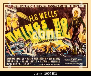 Poster Vintage Film Movie per H G Wells THINGS TO COME 1936. Produzione Alexander Korda con Raymond Massey Ralph Richardson United Artists Foto Stock