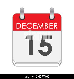 Dicembre 15. Una foglia del calendario flip con la data del 15 dicembre. Stile piatto. Illustrazione Vettoriale