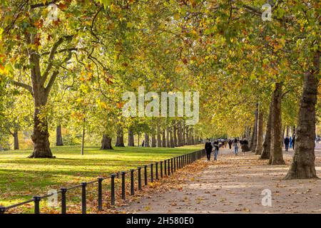 Una passeggiata autunnale lungo il Pall Mall di Londra Foto Stock