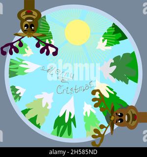 biglietto con alberi di natale e natale Illustrazione Vettoriale
