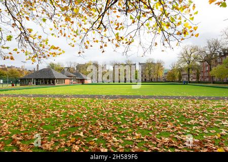 Kelvingrove Lawn Bowls Centre, West End di Glasgow, Scozia, Regno Unito Foto Stock