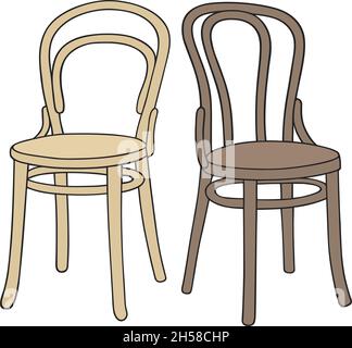 Il disegno a mano vettorizzato di due classiche sedie in legno Illustrazione Vettoriale