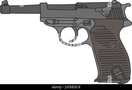 Il disegno a mano vettorizzato di una vecchia pistola militare tedesca Illustrazione Vettoriale