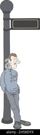 Il disegno a mano vettorizzato di un uomo divertente da una colonna Illustrazione Vettoriale