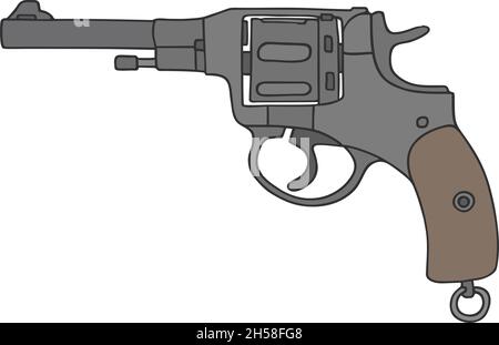 Il disegno a mano vettorizzato di un vecchio revolver militare Illustrazione Vettoriale