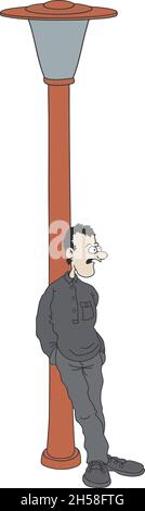 Il disegno a mano vettorizzato di un uomo divertente da una lampada rossa Illustrazione Vettoriale