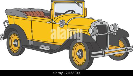 Il disegno a mano vettorizzato di un'auto gialla d'epoca Illustrazione Vettoriale