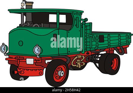 Il disegno a mano vettorizzato di un camion a vapore d'epoca Illustrazione Vettoriale