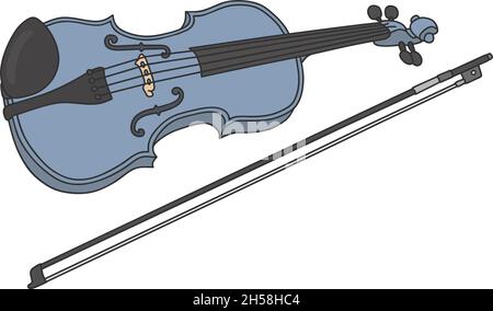Il disegno a mano vettorizzato di un classico violino blu Illustrazione Vettoriale