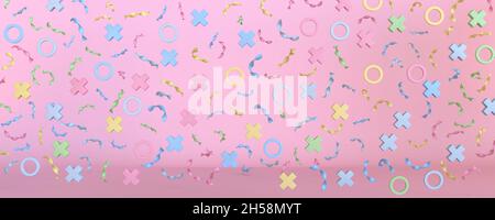 Illustrazione di rendering 3D Golden Conetti isolata su sfondo rosa Foto Stock