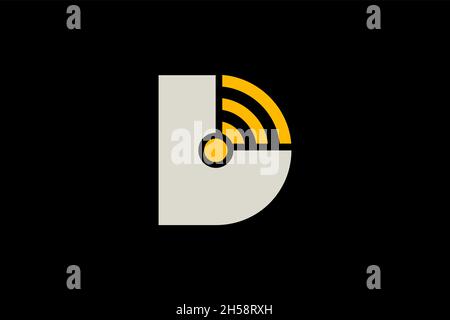 Logo wireless lettera D. Logo lettera D con tecnologia del segnale wireless. Il logo semplice è minimalista e dal design piatto. Illustrazione Vettoriale