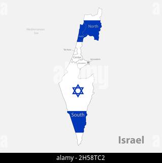Mappa di Israele nei colori della bandiera con vettore delle divisioni amministrative Illustrazione Vettoriale