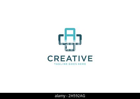 Lettera A Cross Sign Medical Logo Health Symbol icona Farmacia. Modello di design con logo a vettore piatto. Illustrazione Vettoriale