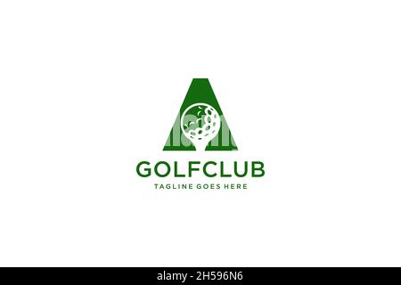 Lettera A per modello vettoriale di disegno di marchio di golf, etichetta vettoriale di golf, marchio del campionato di golf, illustrazione, icona creativa, disegno. Illustrazione Vettoriale