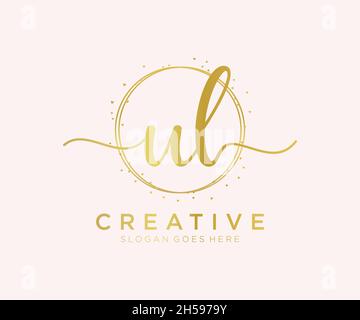 Logo femminile UL. Utilizzabile per la natura, salone, centro benessere, cosmetici e loghi di bellezza. Elemento modello di disegno con logo a vettore piatto. Illustrazione Vettoriale