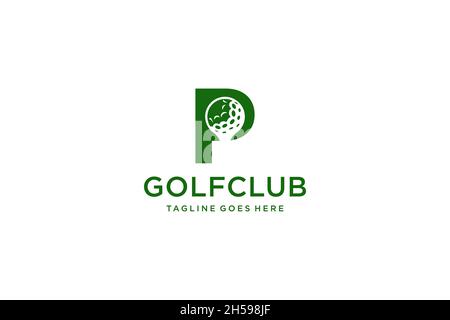 P per modello vettoriale di disegno del logo di Golf, etichetta vettoriale di golf, Logo del campionato di golf, illustrazione, icona creativa, concetto di disegno Illustrazione Vettoriale