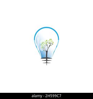 illustrazione vettoriale. logo con una forma di lampada all'interno c'è un albero. tecnologia e agricoltura. Illustrazione Vettoriale