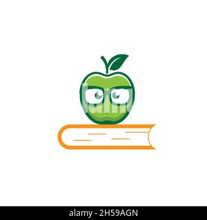 illustrazione vettoriale. logo con concetto di frutta di mela ricco di conoscenze, istruzione, conoscenza e assistenza all'infanzia. Illustrazione Vettoriale