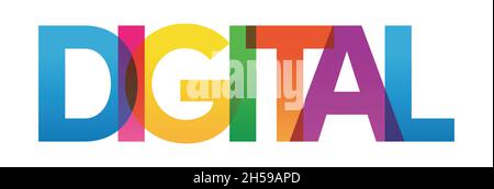 Testo arcobaleno colorato. La parola DIGITALE. Concetto tecnologico. Banner vettoriale. Concetto aziendale. Testo sfumato. Lettere sulla trasparenza. Illustrazione vettoriale Illustrazione Vettoriale