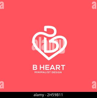 Illustrazione semplice e pulita Logo prima Mono linea B con cuore, lettera b cuore logo icona Illustrazione Vettoriale