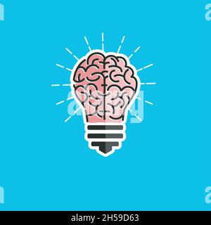 Idea della lampadina colorata con logo vettoriale del cervello. Icona aziendale, ad esempio il logo. Creative lampadina idea cervello vettore Illustrazione Vettoriale