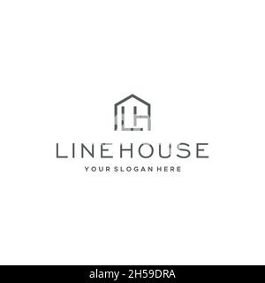 design del logo della casa con lettera piatta e linea sinistra iniziale Illustrazione Vettoriale