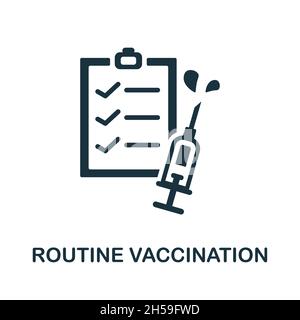 Icona vaccinazione di routine. Segno monocromatico dal prelievo della vaccinazione. Illustrazione icona di vaccinazione di routine creativa per il web design, infografica e. Illustrazione Vettoriale