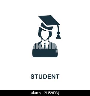 Icona studente. Firma monocromatica della collezione universitaria. Illustrazione icona Creative Student per il web design, infografiche e altro ancora Illustrazione Vettoriale