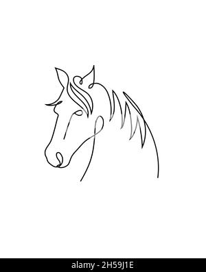 Un disegno a linea continua di Horse, disegno grafico dinamico a linea singola disegno vettoriale Illustrazione Vettoriale
