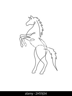 Un disegno a linea continua di Horse, disegno grafico dinamico a linea singola disegno vettoriale Illustrazione Vettoriale