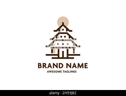 Logo Asian Architecture disegno lineare astratto illustrazione vettoriale Illustrazione Vettoriale
