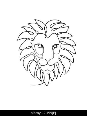 Un disegno a linea singola di illustrazione vettoriale della testa del leone selvatico, disegno grafico a linea continua moderno Illustrazione Vettoriale