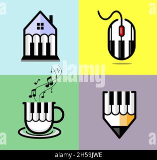 collezione astratta di logo musicali con piano key simbolo illustrazione concetto Illustrazione Vettoriale