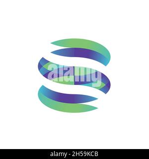 S Letter Logo Design con effetto nastro e gradiente di colore luminoso. Lettera arrotondata colorata Illustrazione Vettoriale