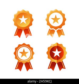 Star Seal Vector, Flat icona design di un nastro di riconoscimento badge con una stella al centro Illustrazione Vettoriale