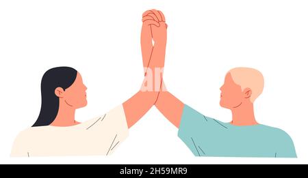 Le mani dell'uomo e della donna che si tengono l'un l'altra mostrando unità e Unione. Illustrazione Vettoriale