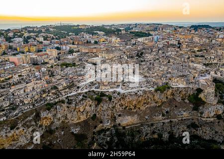 Matera in Italien aus der Luft | Città Italiana Matera dall'alto Foto Stock