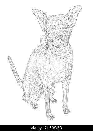 Cane seduto wireframe da linee nere isolato su sfondo bianco. 3D. Illustrazione vettoriale Illustrazione Vettoriale