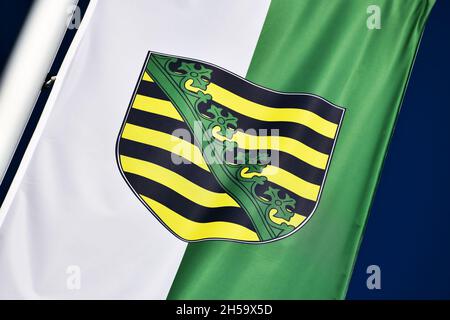 Wehende Fahne des deutschen Bundeslandes Sachsen Foto Stock