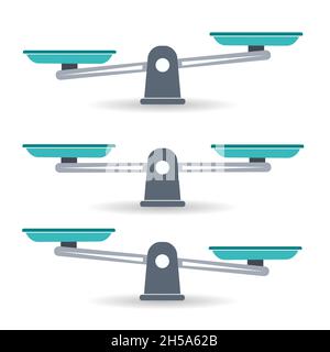 Ciotole di scale in equilibrio, uno squilibrio di scale. Illustrazione della bilancia Foto Stock