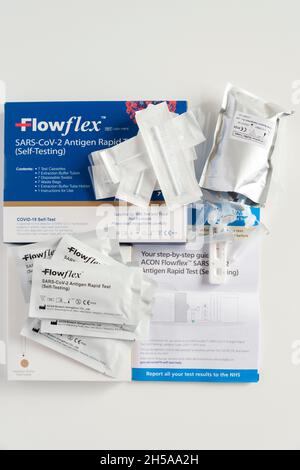 Un kit di auto-test Flowflex Covid-19 Foto Stock