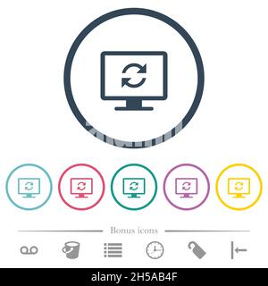 Aggiorna le icone a colori dello schermo piatto con contorni rotondi. 6 icone bonus incluse. Illustrazione Vettoriale