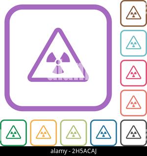 Avviso nucleare icone semplici in cornici quadrate arrotondate a colori su sfondo bianco Illustrazione Vettoriale